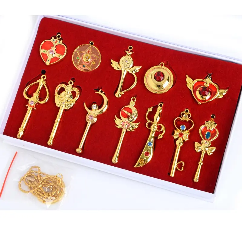 12pcs/set Cosplay Props Tsukino Usagi Jewelry Necklace Pendants Zinc Alloy Keychains Toy for Halloween Carnival Christmas Gifts