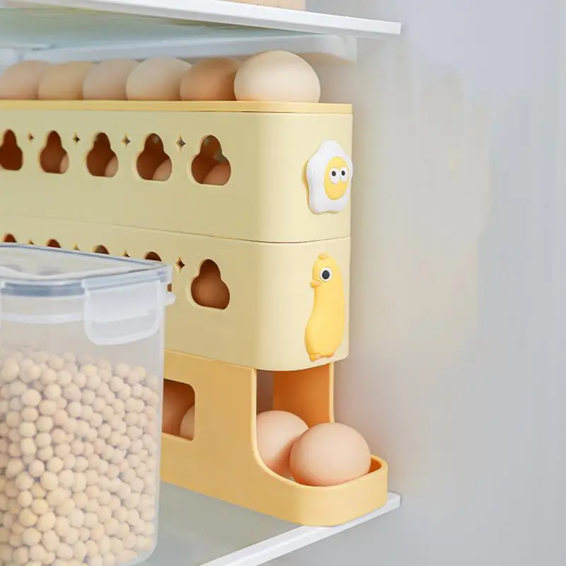 

Egg Organizer For Refrigerator Fridge Egg Holder Organizer Automatic Rolling 3-Layer Reusable Rack Kitchen Food Preservation