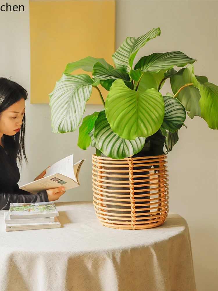 Simple Rattan Flower Stand Indoor Living Room Creative Plant Stand Balcony Garden Floor Flower Pot Basket Stand