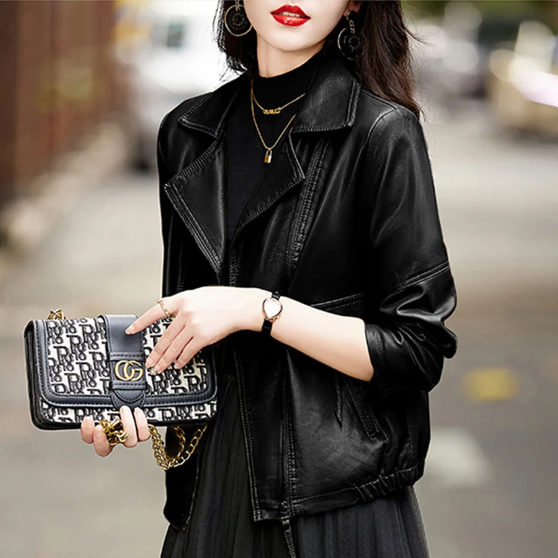 Jaqueta Streetwear com Zíper, Casaco Curto Feminino de Couro Sintético PU com Gola Dobrável, Coleção Outono Inverno NOVO 2026, Ideal para o Trabalho
