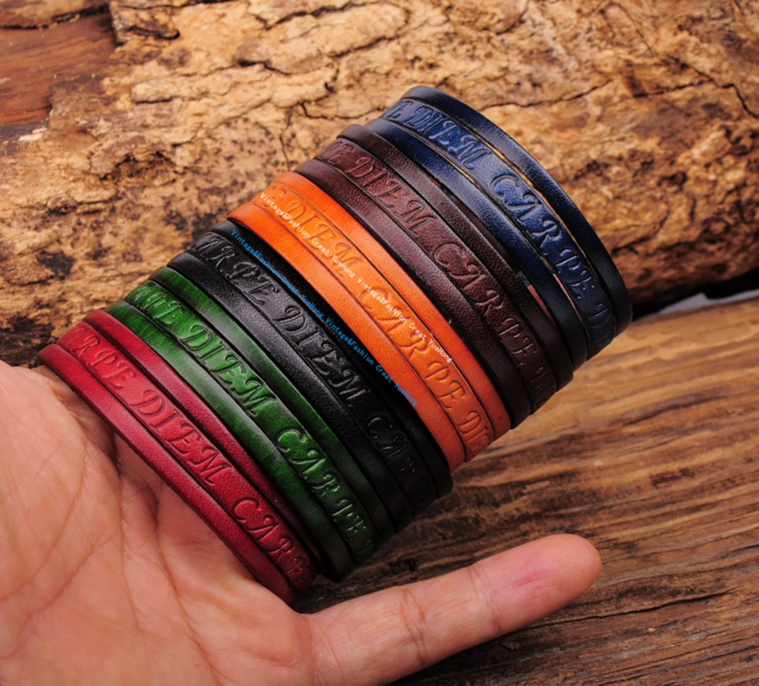 G369 Brown Stylish Single Wrap Vintage Embossed Leather Wristband Bracelet Cuff New