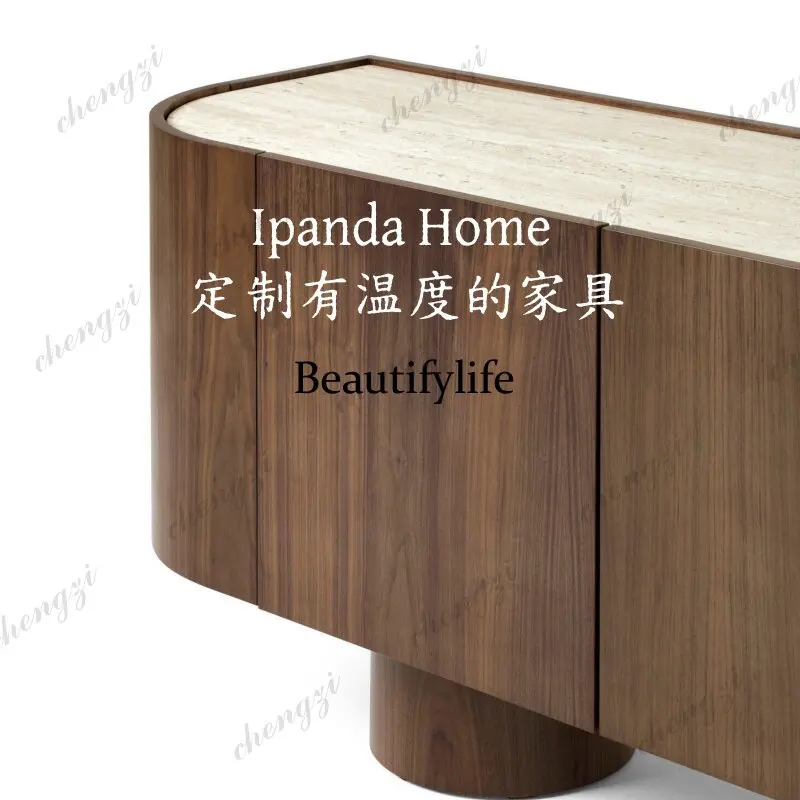 Medieval solid wood travertine side cabinet French retro home living room wall storage cabinet TV cabinet