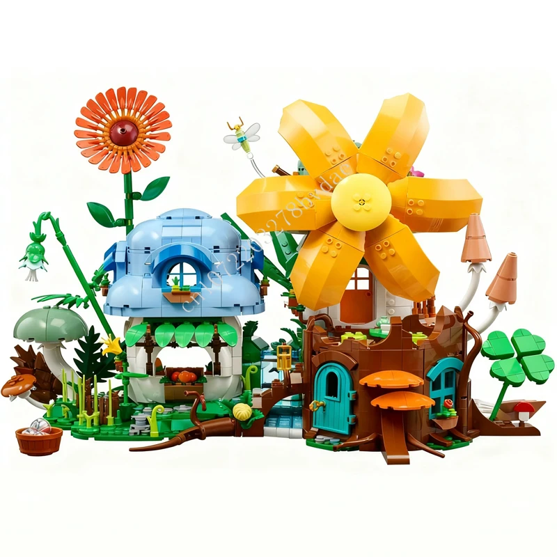 2437PCS Mushroom Village MOC streetview Holiday Puzzles Set Architettura Assemblaggio creativo Natale Compleanno Giocattoli Bambini Età