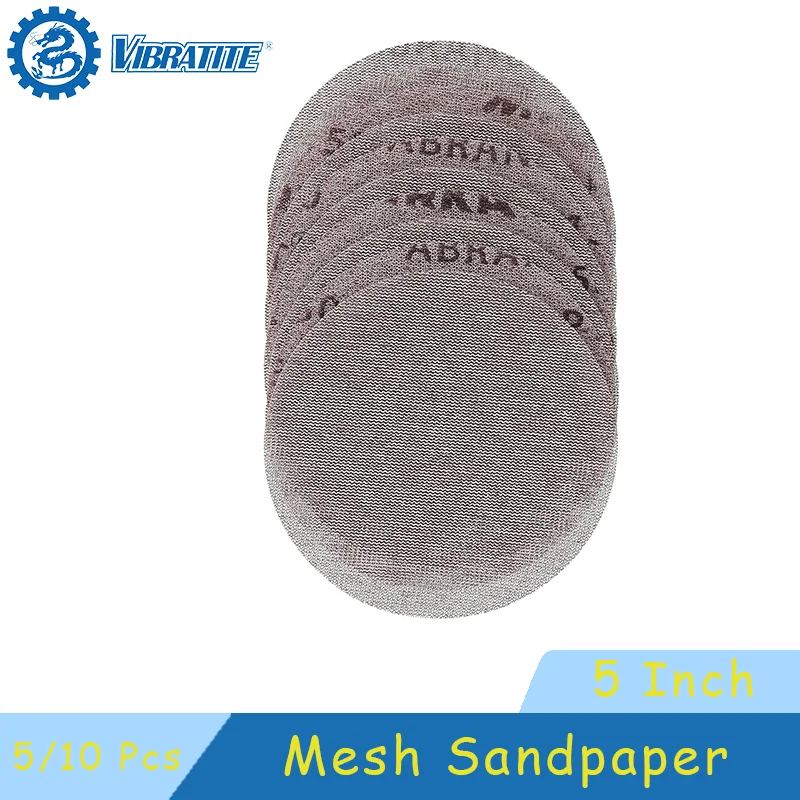 5 Inch 125 mm Mesh Sandpaper Assorted 320-1000 Grits 5/10 Pcs Abranet Hook and Loop for Polishing and Sanding Metal Wood