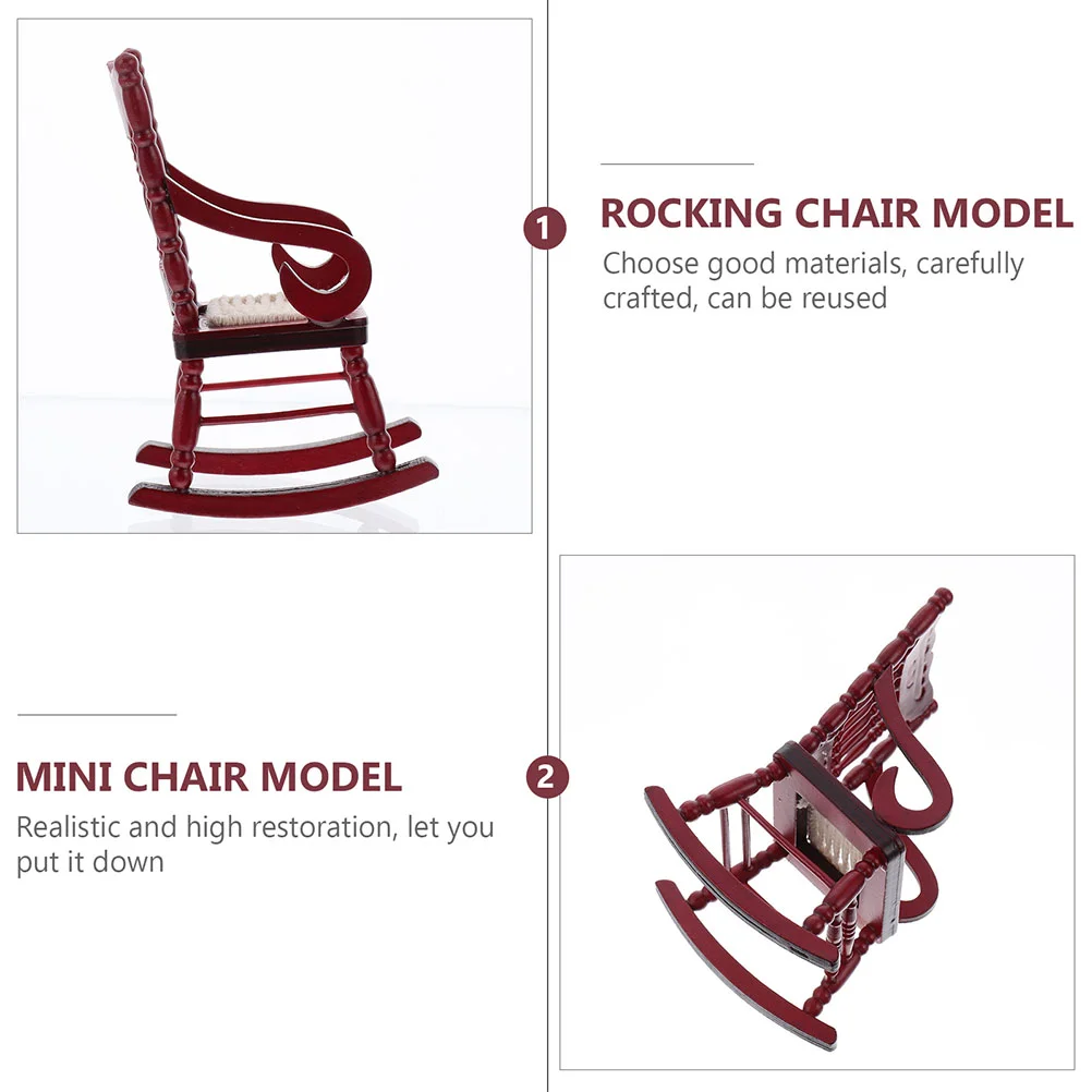 2 ชิ้นมินิเฟอร์นิเจอร์รุ่น Small House อุปกรณ์เสริมเก้าอี้โยกอุปกรณ์ตกแต่งสีน้ําตาล DIY