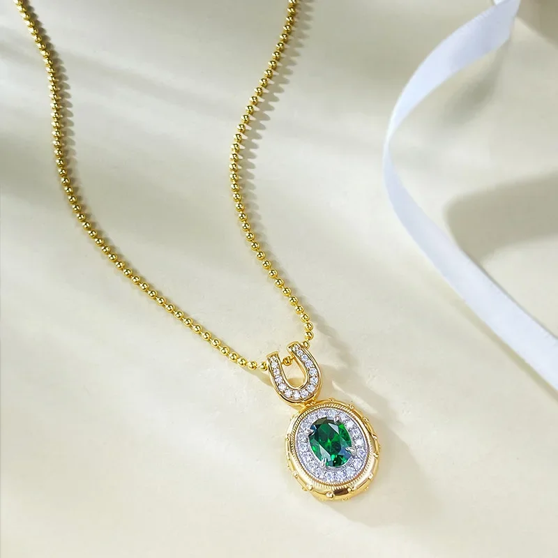 2024 S925 Silver Plated Bohemian Style 6 * 8mm Emerald Oval Pendant with Adjustable Wedding Jewelry for Women