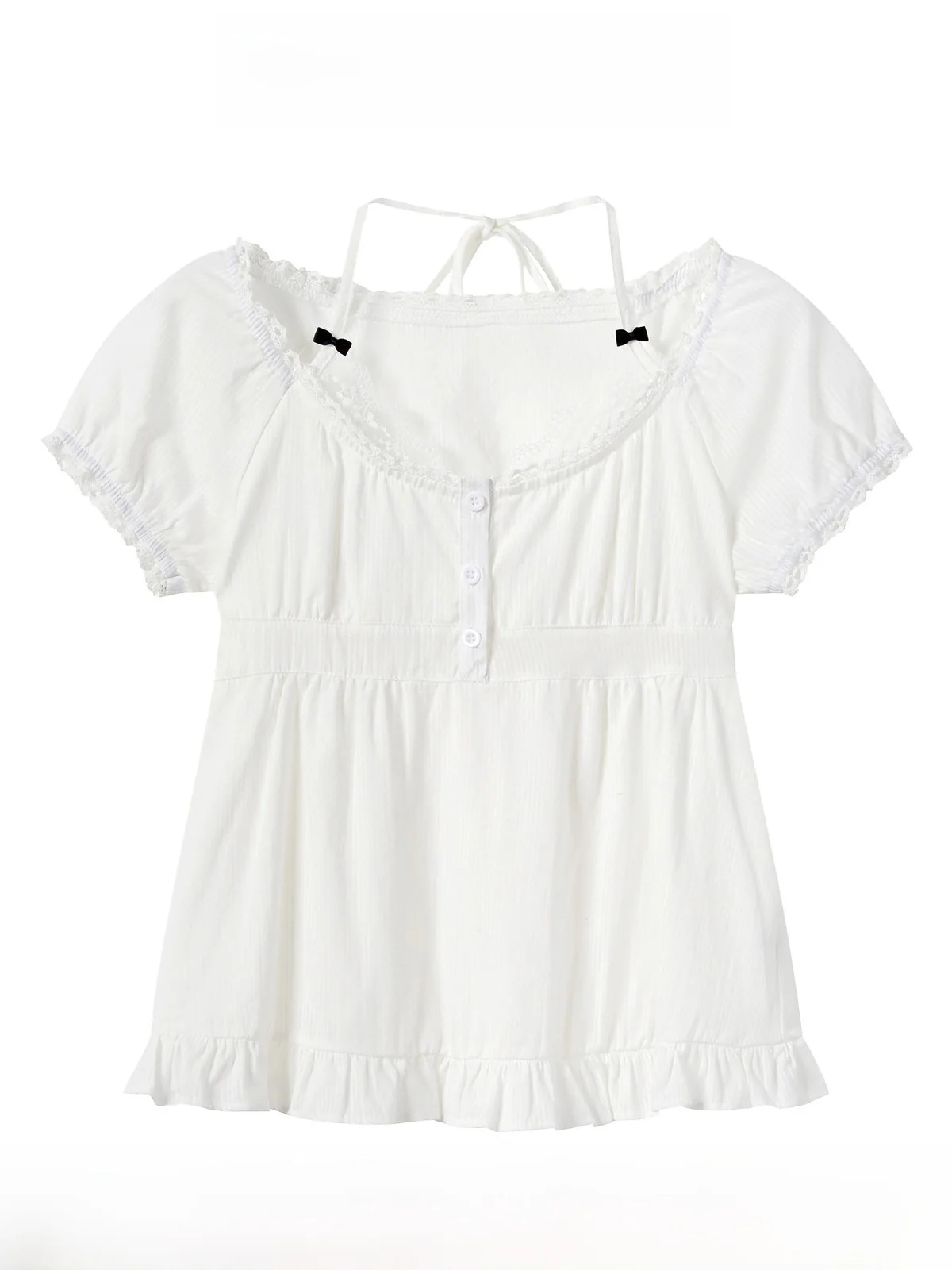 

Retro Lace Bubble Sve irt Women's Loose ort Sve T-irt Yanheng S Commute Sle Korean Version Cotton 00%