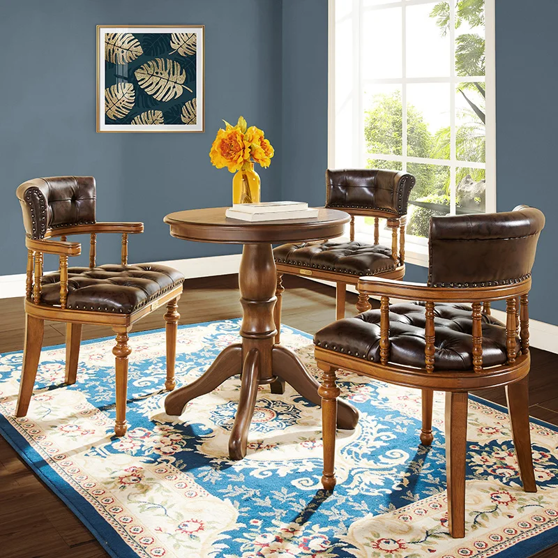 

European-style home study computer chair American swivel chair solid wood leisure leather book boss chair living roo