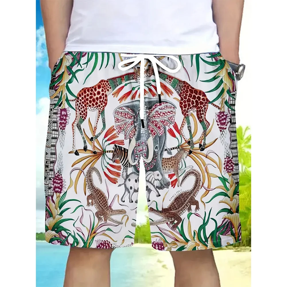 Men's Beach Pants Rainforest Animals 3D Printed Shorts Men's Summer Casual Breathable Shorts Men's Street Ropa Hombre