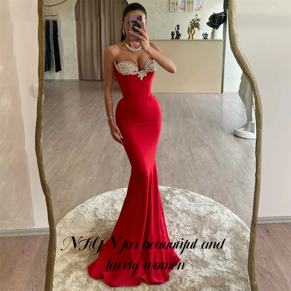 

NFYN Red Mermaid Sexy Wedding Party Dress Stain Sequin Ball Gown Women's Evening Dress Sweetheart Formal Dress Gown Customized