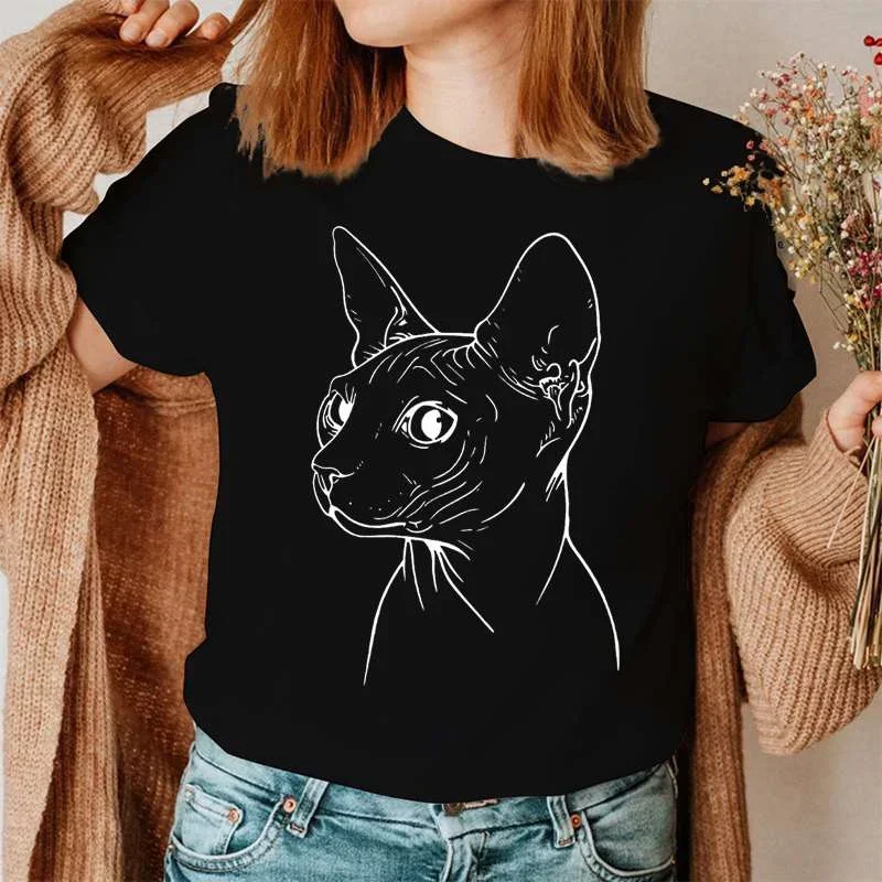 

Summer Shirt Casl Clothing Graphic T Shirt Short Sleeve Women Sphinx Cat Fashion Clothes Tee T-shirt Female Tops Camisas Mujer