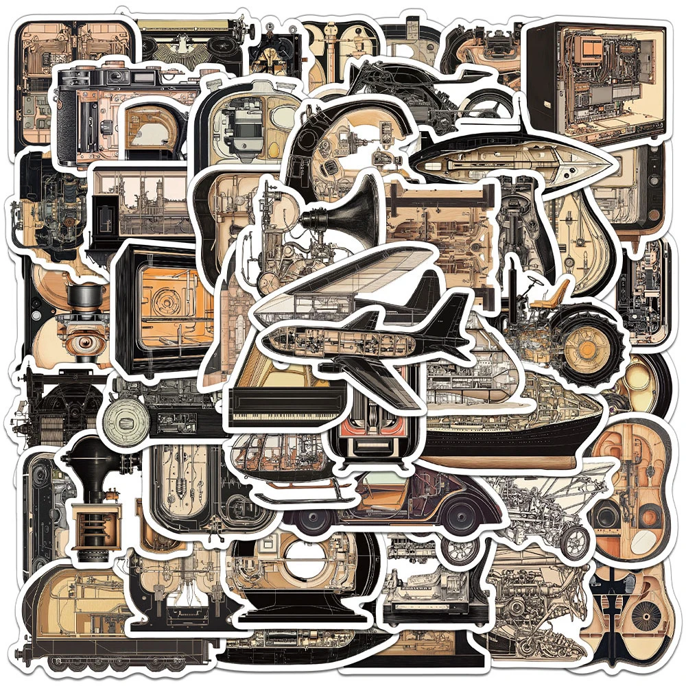10/30/50pcs Retro Mechanical Graffiti Stickers Creative Graffiti Sticker DIY Skateboard Helmet Phone Cool Decals Decoration Toys
