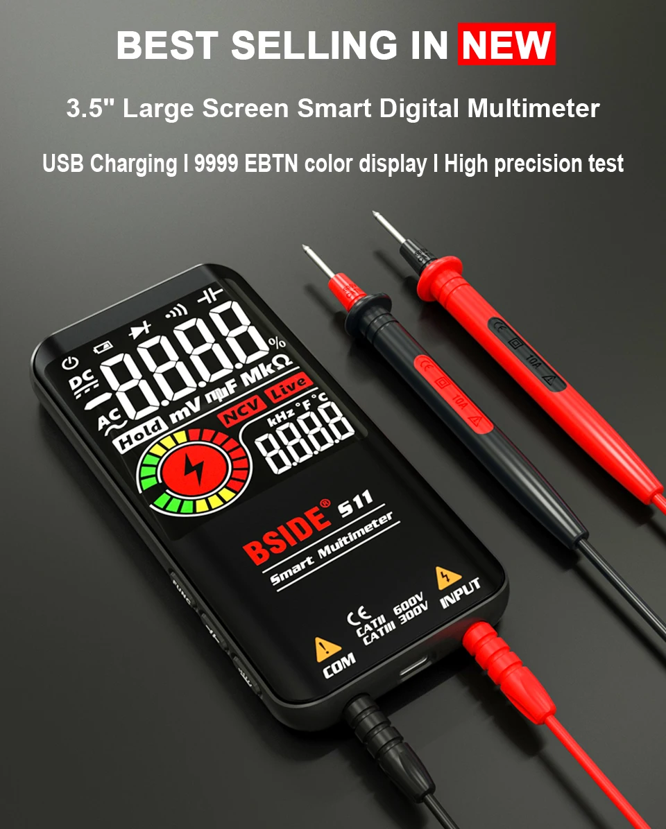 BSIDE Professionelles Digitales Multimeter Smart 9999 EMF Multitester DC AC Spannung Kondensator Ohm Diode Live Elektrischer Tester USB-Ladefunktion – Detail 2