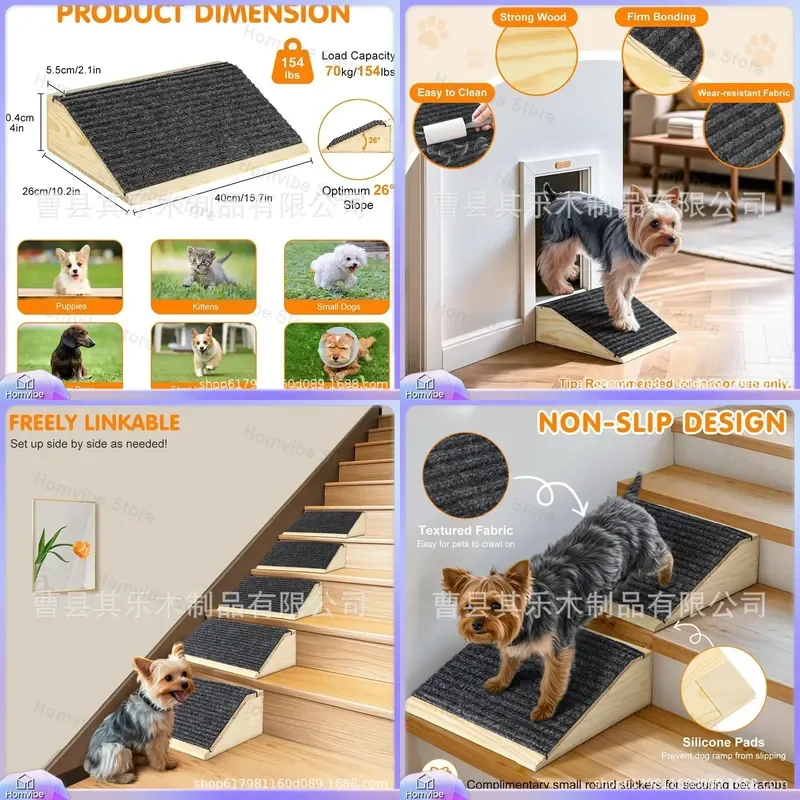 Solid Wood Pet Stairs Dog Ramp for Small Dogs Cats Low Angle Step Ladder Wooden Indoor Furniture Bed Sofa Accessory