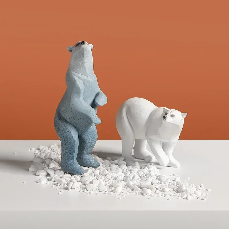 Kawaii Home Decor Accessories Polar Bear Sculpture Animal Resin Ornaments for Living Room Bedroom Kawaii Desktop Bear Ornaments