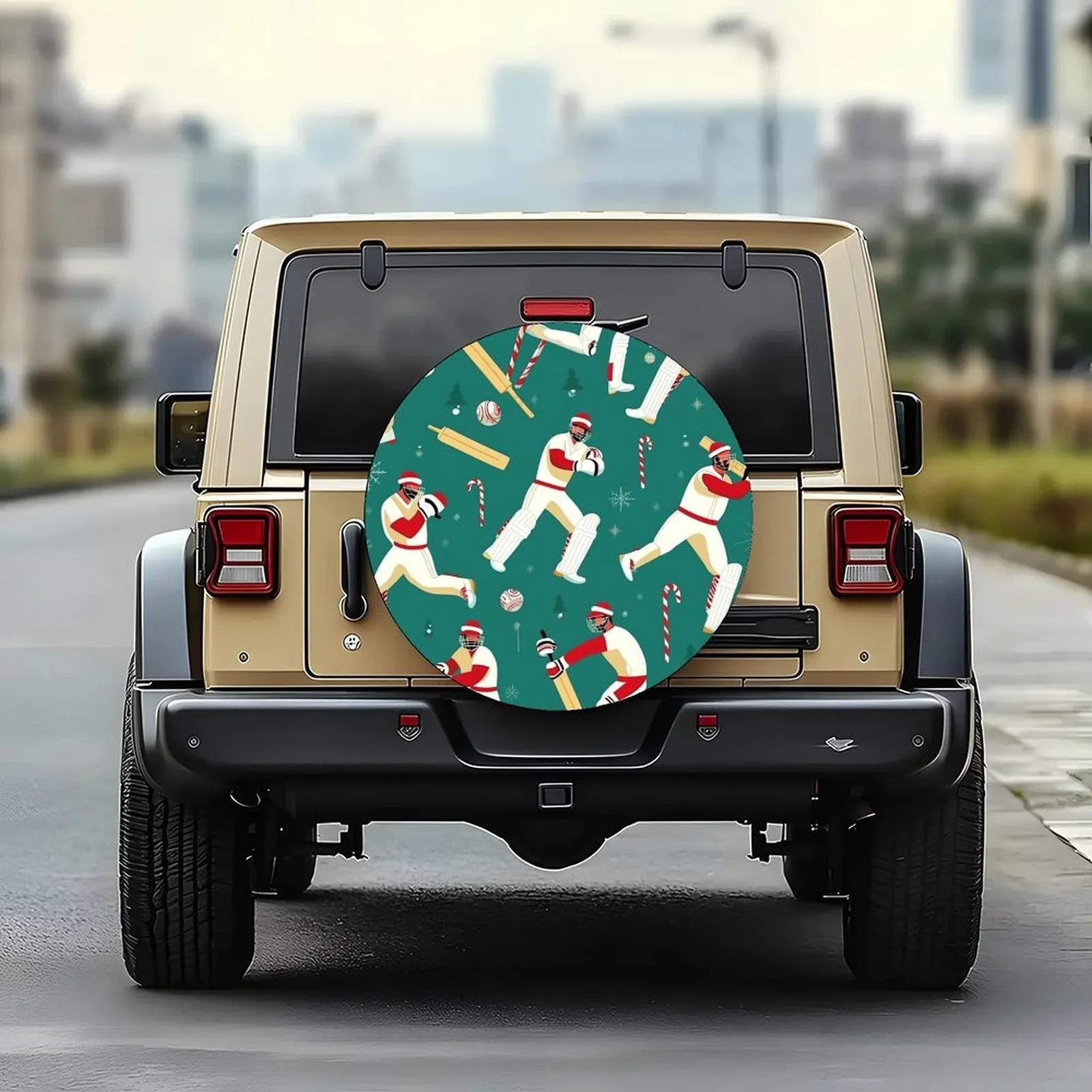 Christmas Cricket Players Tire Cover Universal Polyester Wheel Protector Cover for Cars