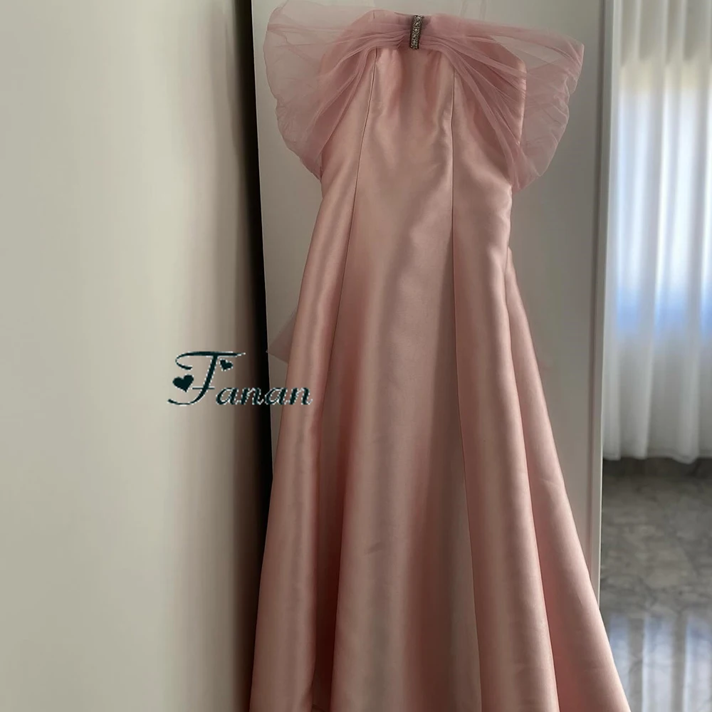 Dostosowana różowa satynowa suknia wieczorowa bez ramiączek bez pleców bez rękawów sukienka imprezowa z kryształkami do kostek suknia balowa