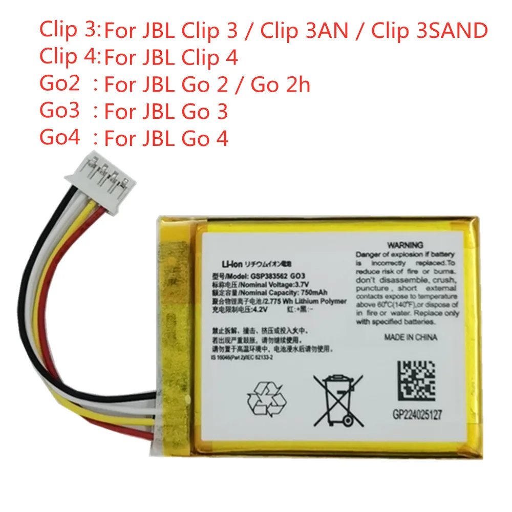 Nueva batería de altavoz para JBL Clip 4 3 /Clip 3AN 3SAND Clip4 Clip3 Go 4 3 2/Go 2h Go4 Go3 Go2 batería Bluetooth de edición especial
