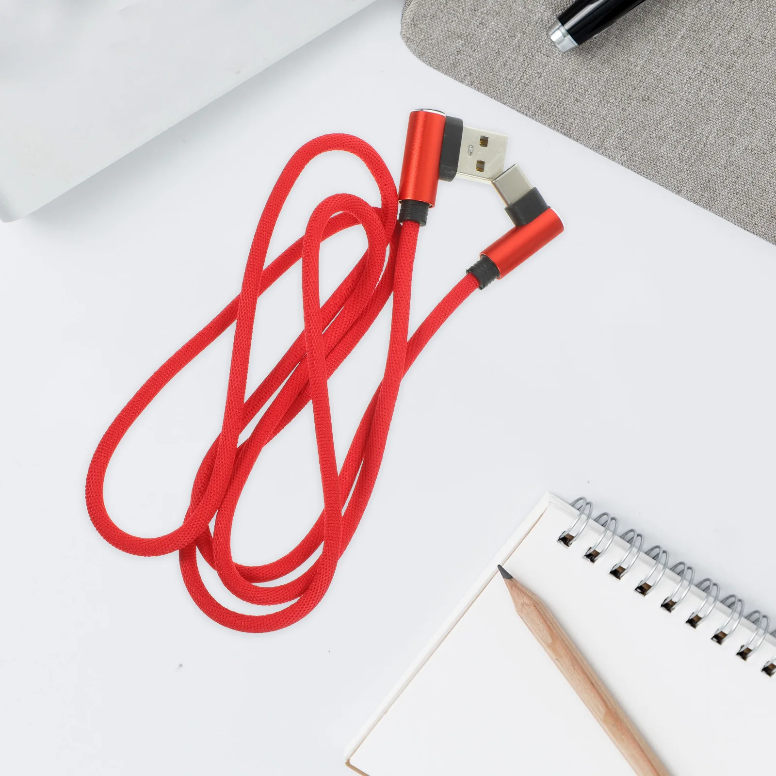 

1M 90 Degree Type-C Cable Braided Fast Charge and Sync Data Cord for Phone Red Aluminum Housing Flexible USB Cord High Speed