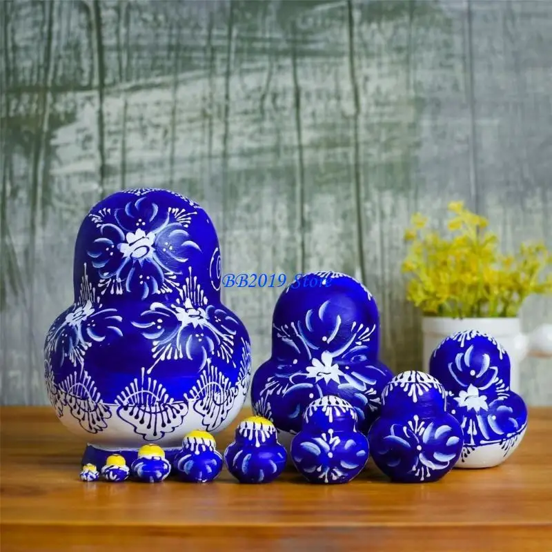 Q0KB Folk Art Russian Nesting Dolls Handmade Figurine Home Office Decors