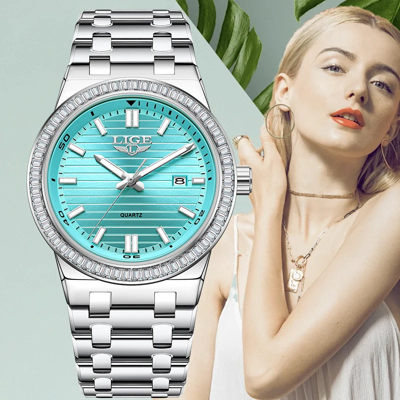 LIGE Elegant Classic  Woman Watch Luxury Fashion Casual Auto Date Ladies Clock Luminous Waterproof Quartz Women's Wristwatch+Box