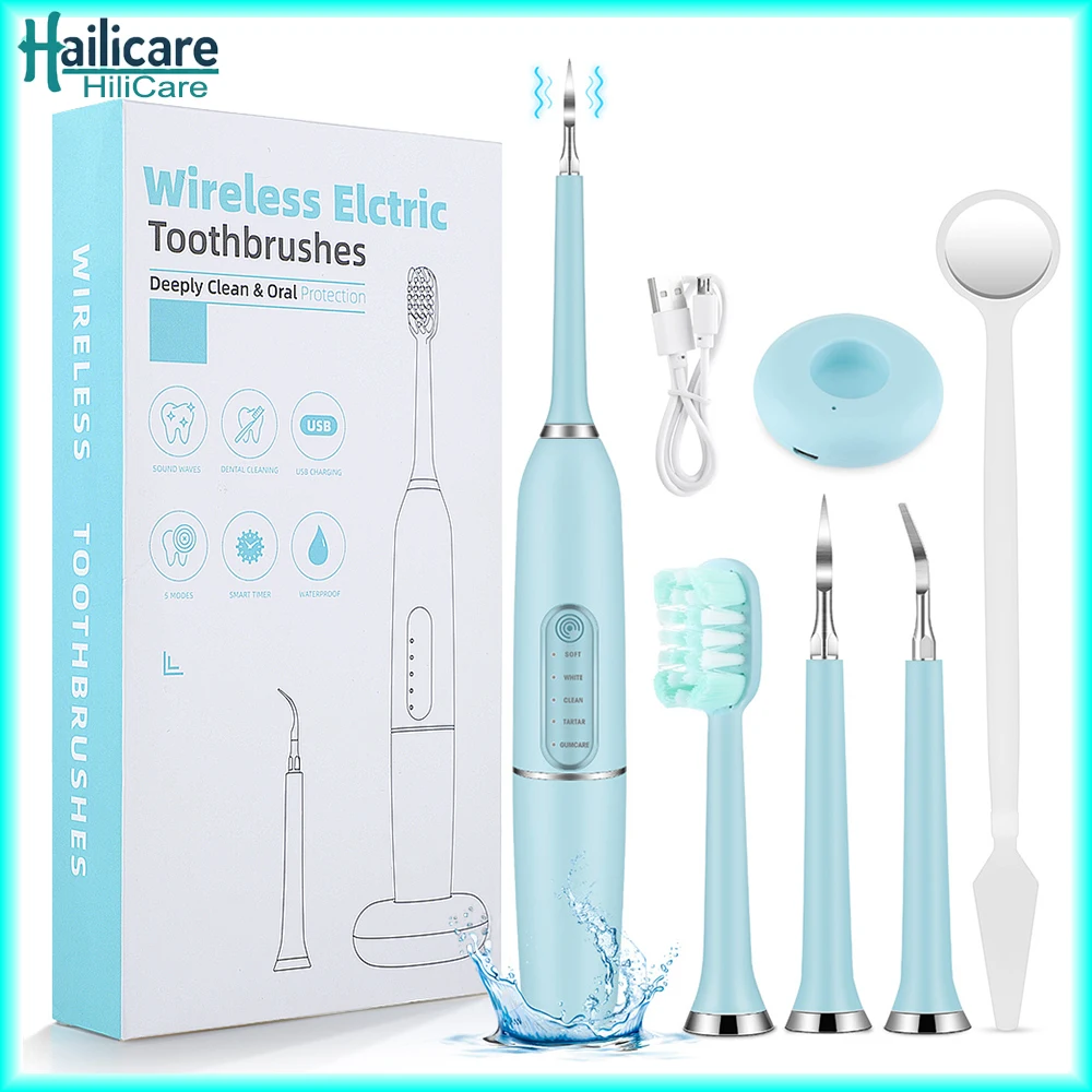 

Wireless Ultrasonic Electric Sonic Dental Scaler Stain Tartar Calculus Remover Teeth Whitening Cleaning 5 Modes Waterproof Oral
