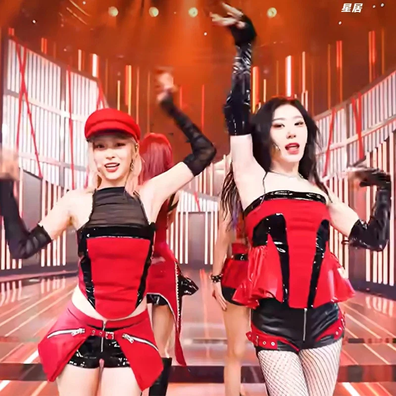 

Group Jazz Dance Performance Costumes Slim Crop Tops Women'S Singer Kpop Skirts Outfits Nightclub Stage Show Clothing Rave Wear
