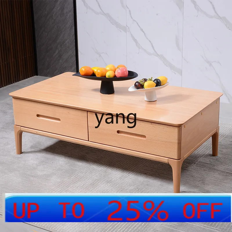 

LMM all solid wood double-layer coffee table Kung Fu tea table Chinese living room pure log rectangular corner table