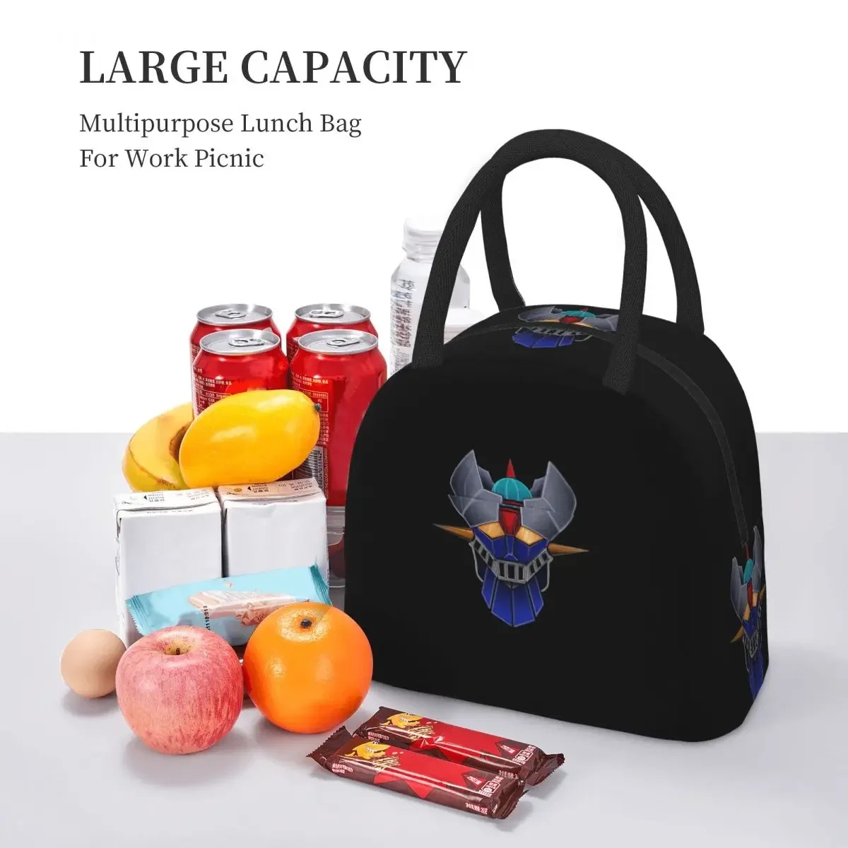 Mazinger Z Goldorak Actarus Grendizer Mask Insulated Lunch Bag for Women Office Cooler Thermal Lunch Boxes Container