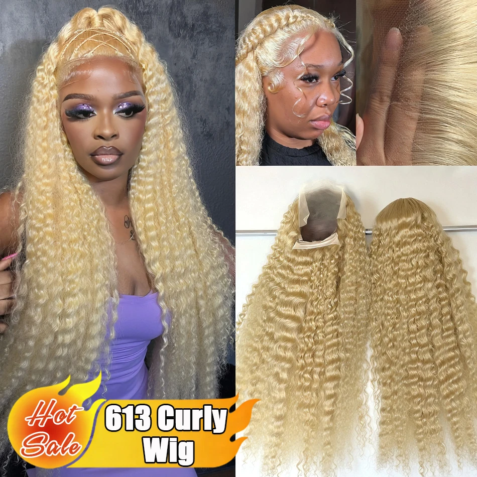 32 36 Inch 613 13x6 Lace Front Wig Human Hair Blonde Deep Wave Wig Human Hair 250% HD Transparent Lace Pre Plucked Small Knots
