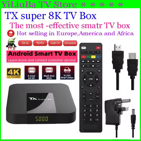 [Genuine]TX super 8K TV box Hot selling Super Android11 Smart TV Box 2GB+16GB 4K UHD wifi Global Market Media Player Set Top Box