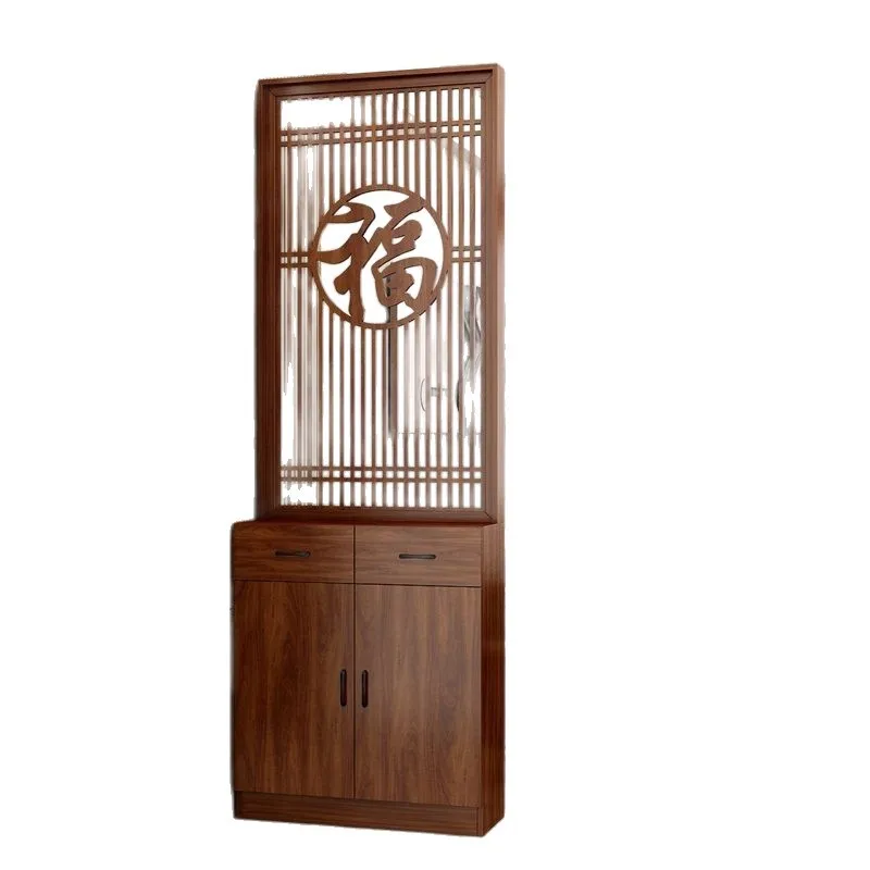 Entering the entrance the partition cabinet is facing the door and  new Chinese style Fu character screen solid wood