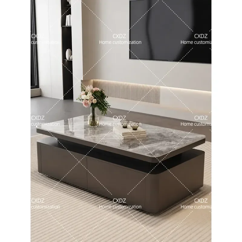 Italian Minimalist Rectangular Coffee Table Modern Rock Slab Design with Storage High End Light Luxury Living Room Furniture