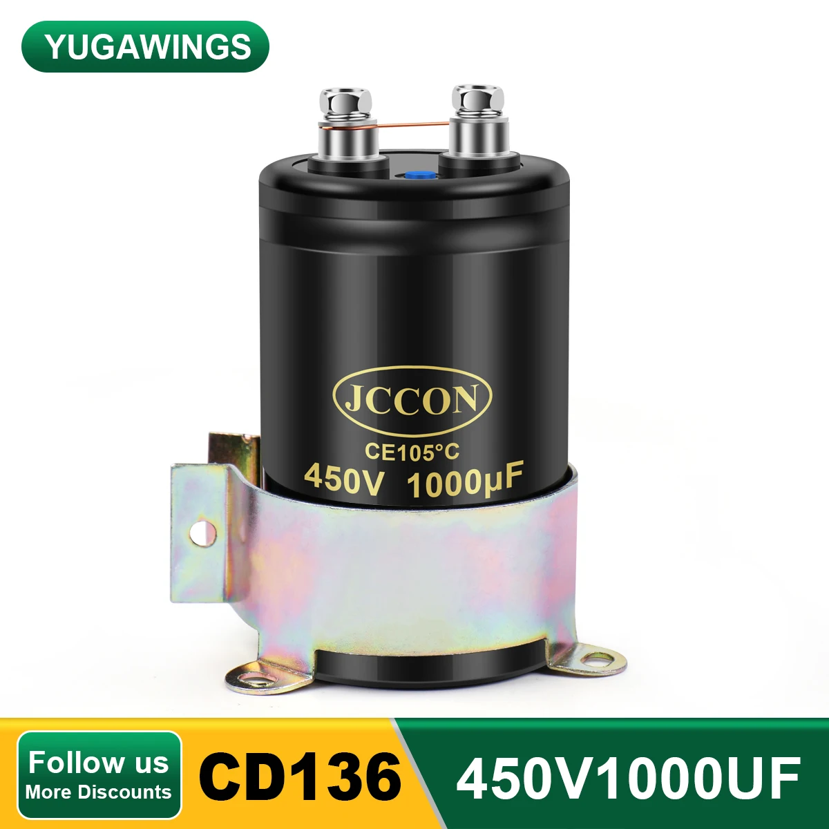 

450V1000UF 50x80 MFD Aluminum Screw Audio Filtering Electrolytic Capacitor 105℃ JCCON CD136 Bolt Capacitors 1000UF