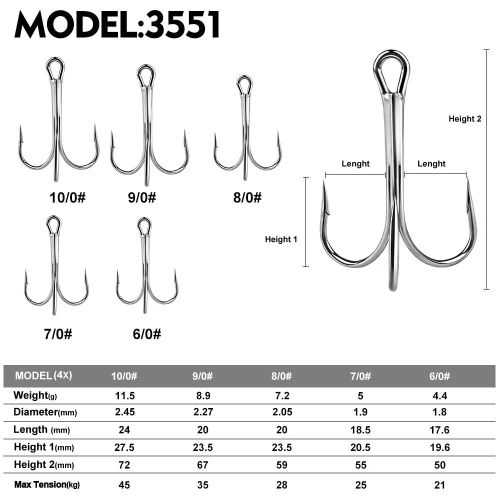 PROBEROS 10pcs Super Large shark Trigeminal Hook - 4X Strong Tuna Bait Extra Big Fishing Hook Anchor hook,Size 6/0-10/0# Outdoor