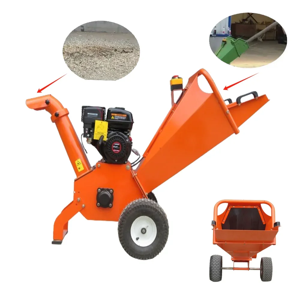 Petrol waste wood shredder small garden shredder 6.5hp recoil start 100mm tree branch and leaf crusher machine wood chipper