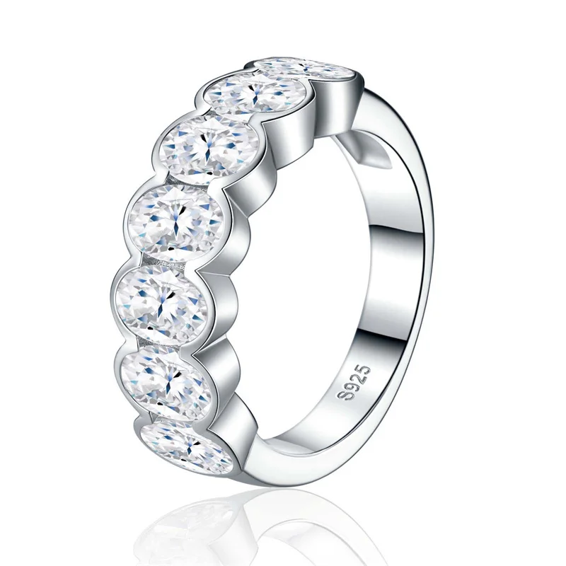ZFSILVER Fashion Classic Trendy High Quality s925 Silver Moissanite Design Oval Row Ring Charms Women Jewelry Party Gifts R17382