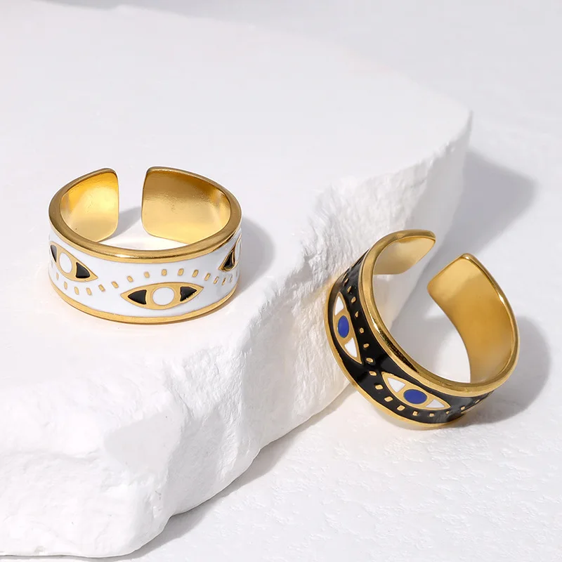 Oil Drip Stainless Steel Rings for Women Fashion Open Gold Color Finger Ring Waterproof Jewelry 2024 Party Gifts