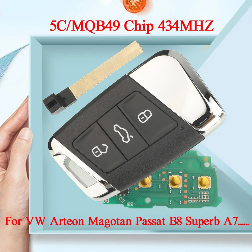 

jingyuqin 3 Buttons 5C/MQB49 Chip 434Mhz Remote Card Car Key Control For VW Volkswgen Arteon Magotan Passat B8 Superb A7 2019-23