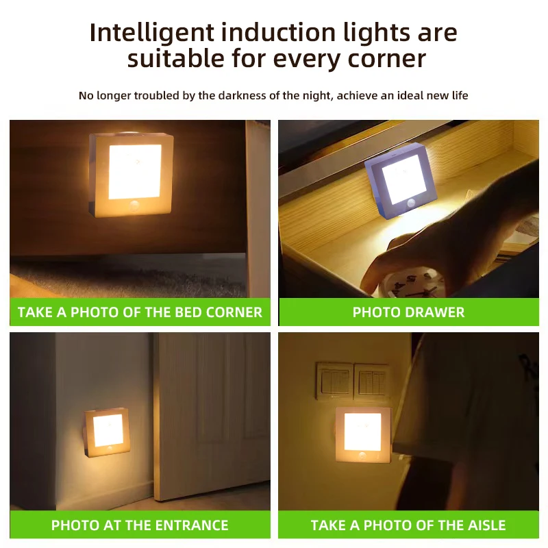 Luz LED nocturna para interiores con Sensor de movimiento, luces con pilas para pasillo, escalera, baño, armario y dormitorio