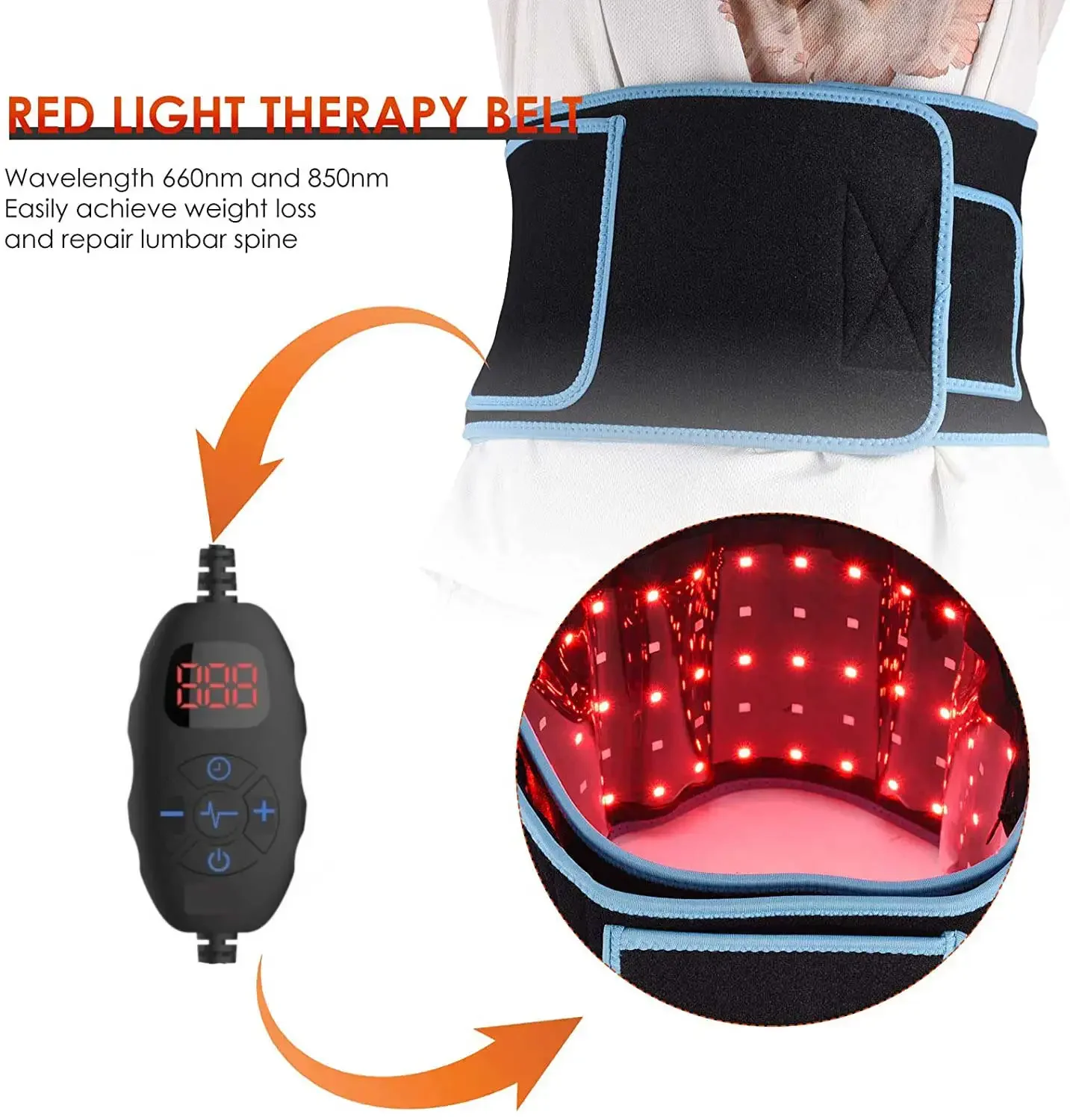 Upgraded Red & Infrared LED Light Therapy Belt 850nm 660nm Back Pain Relief Wrap Burn Fat Wrap Slimming Machine Waist Heat Pad