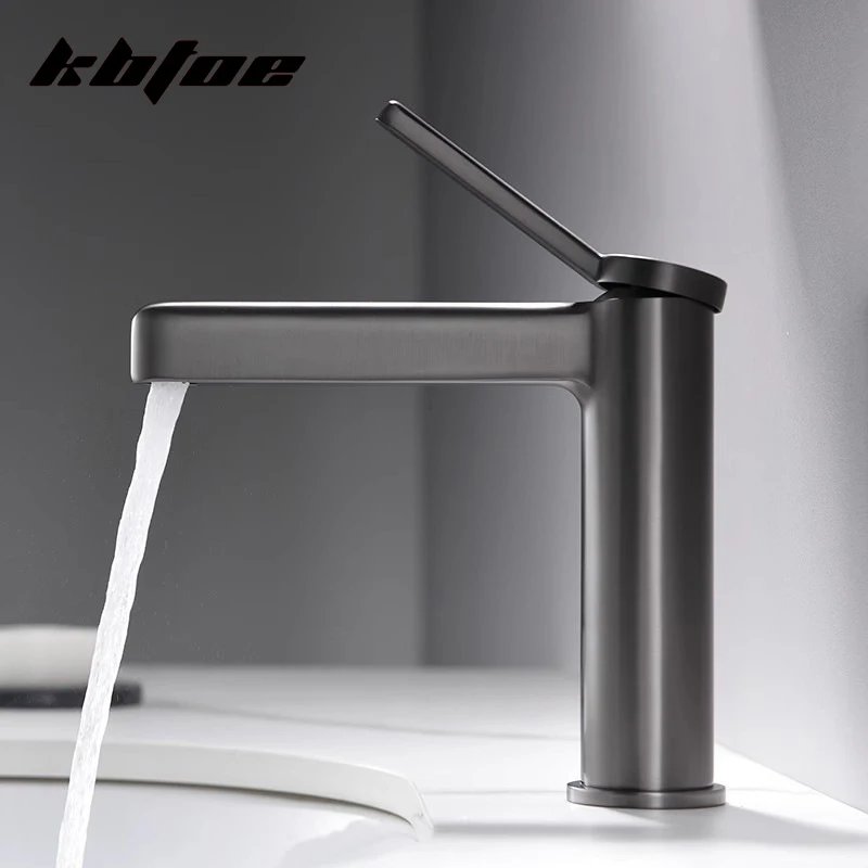 

New Luxury Bathroom Basin Faucet Single Hole Sink Mixer Tap Deck Mounted Hot And Cold Vanity Washbasin Faucet Crane Gray Black
