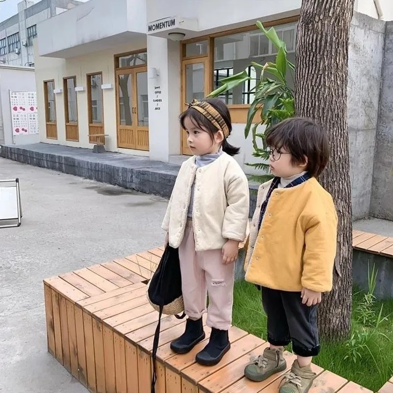 

Reversible Lamb Wool Corduroy Thermal Kids' Jacket Multi Season Warmth Soft Cozy for Children Autumn Winter Spring