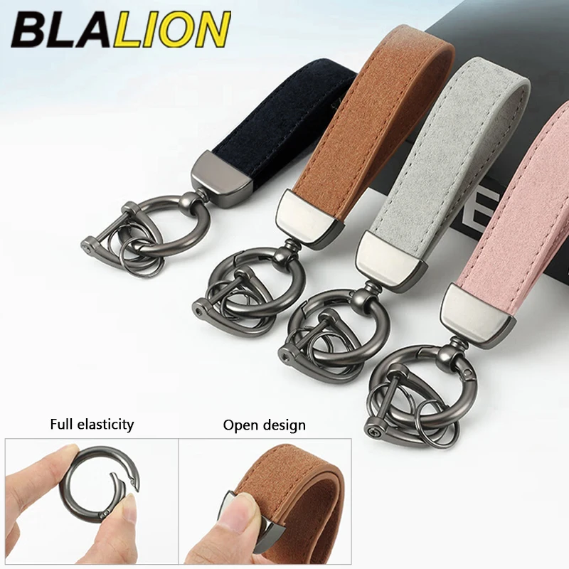 BLALION Suede Metal Buckle Car Keychains Universal Key Chain Luxury Keyring Men Women Retro Vintage Personalized Keyring Gift