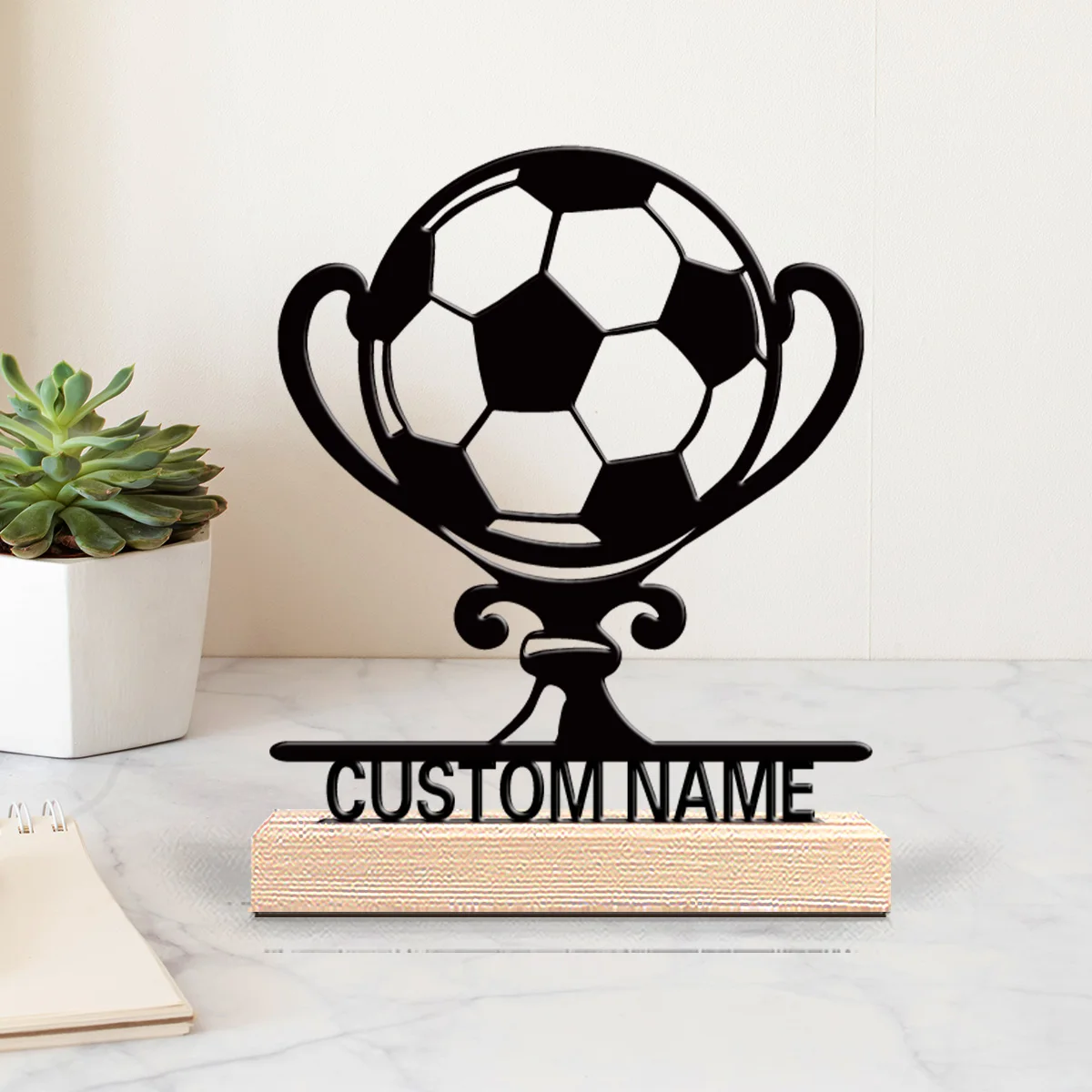 1pc Fashion Trophy Personalized Letter Metal Statue Iron Ornament With Wood Base Metal Statue For Children Gifts