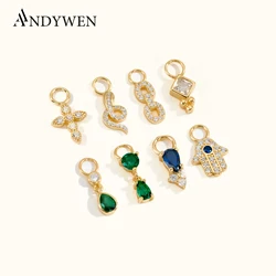 ANDYWEN 925 Sterling Silver Gold Mini Small Pendiente Dangle Charm Pendant Circle DIY Heart Moon Piercing Ohrringe Fine Jewelry