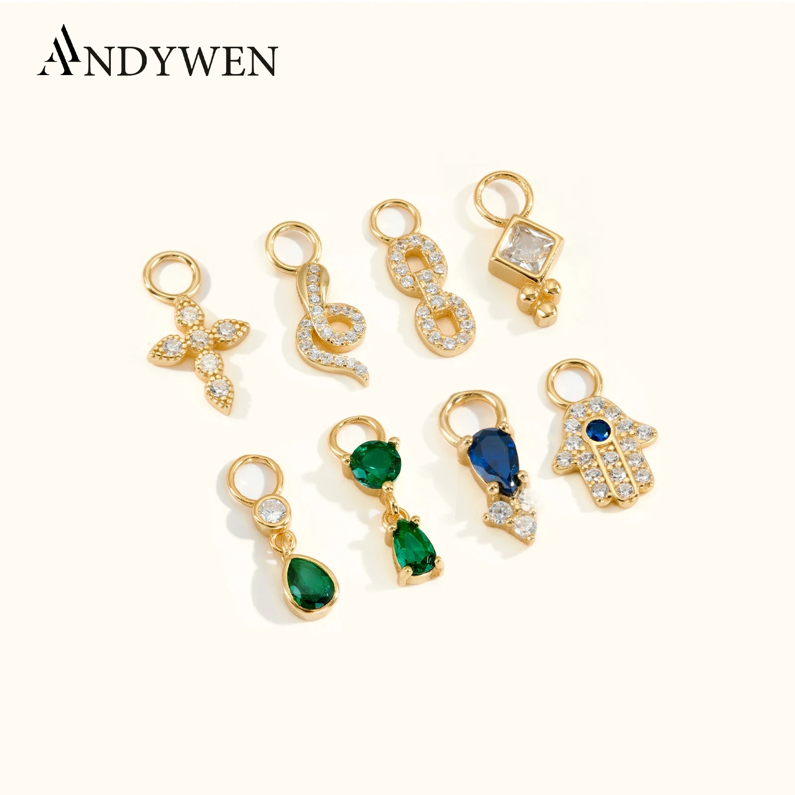 ANDYWEN 925 Sterling Silver Gold Mini Small Pendiente Dangle Charm Pendant Circle DIY Heart Moon Piercing Ohrringe Fine Jewelry