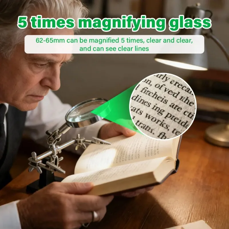 5X Adjustable Magnifying Glass Helping Hands Tool Dual Alligator Clip Support Stand For Soldering Craft Electronic Maintenance