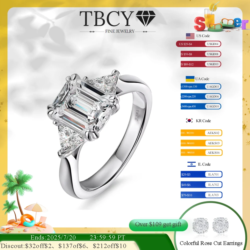 

TBCYD 8*10MM D Color Emerald Cut Full Moissanite Rings 5cttw S925 Silver Triangle Cut Jewelry For Women Wedding Party Sparkling
