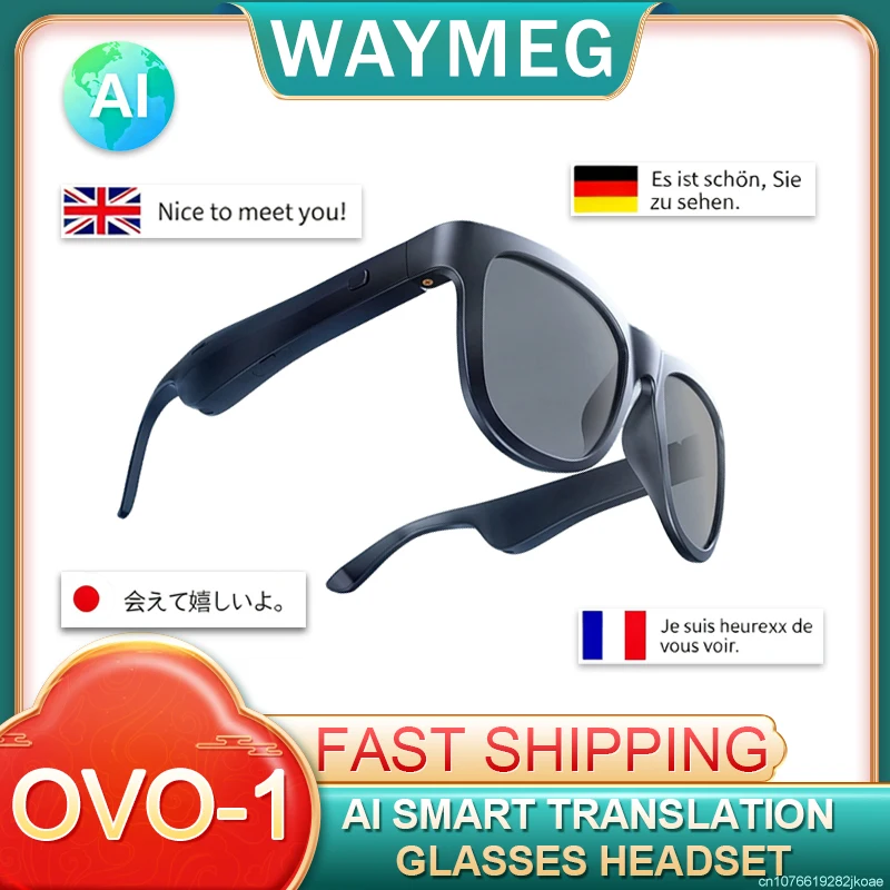 

Интеллектуальный перевод AI OVO-1 Очки Наушники Bluetooth 6.0 Солнцезащитные очки Гарнитура Встроенный микрофон Динамики Беспроводные наушники